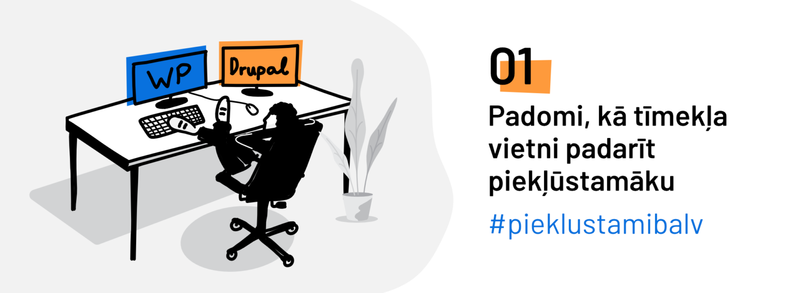 Vīrietis sēž pie galda un izmanto gatavas satura vadības sistēmas, piemēram, Drupal, WordPress