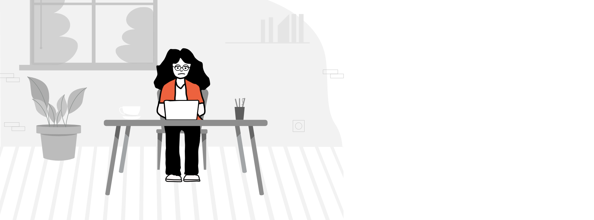 Sieviete sēž pie galda un kaut ko dara pie portatīvā datora