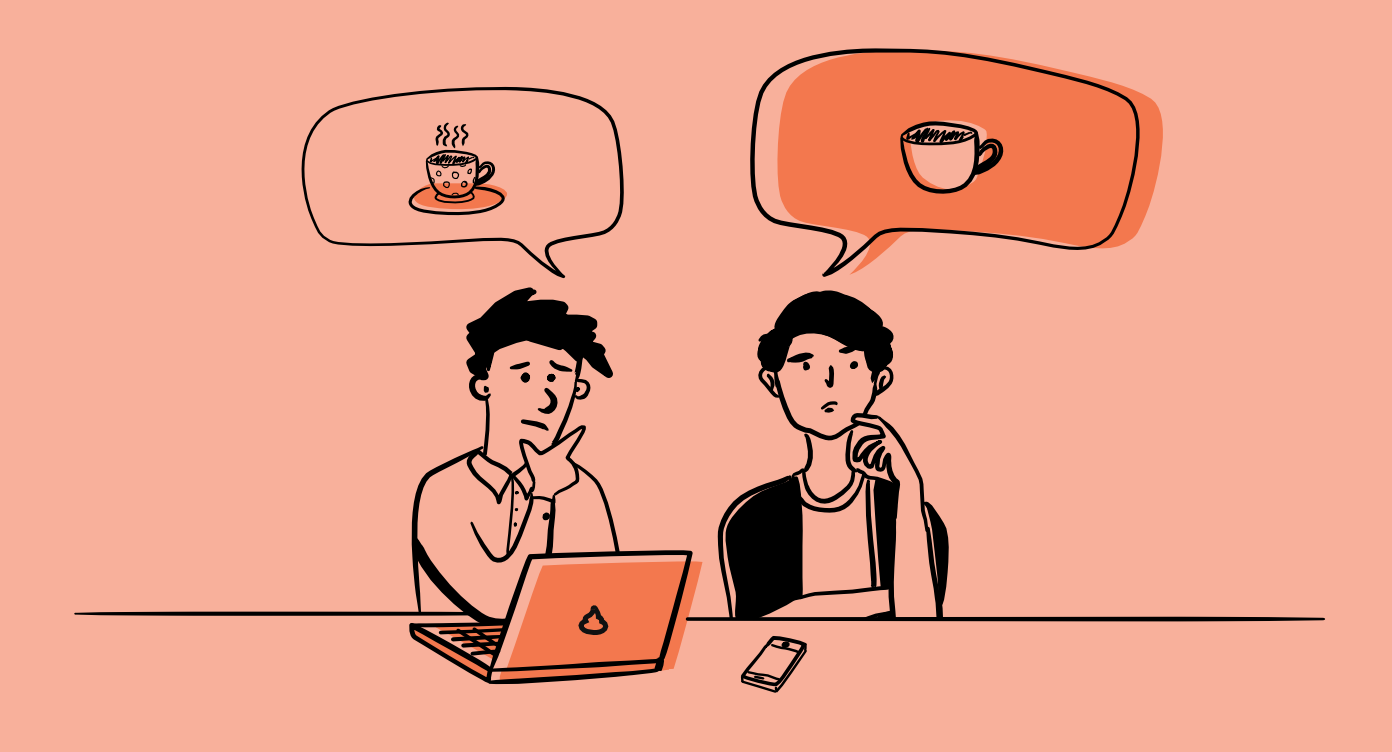 Divi vīrieši sēž pie galda un katrs savā veidā kaut ko domā